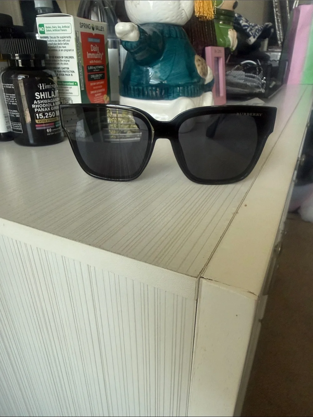 Burberry Black Men's Square Sunglasses with Dark Lenses